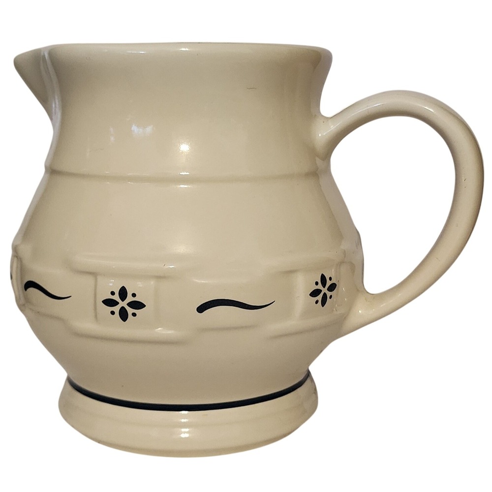 Small Longaberger Pottery Pitcher Cream Basket Weave Pattern Ceramic